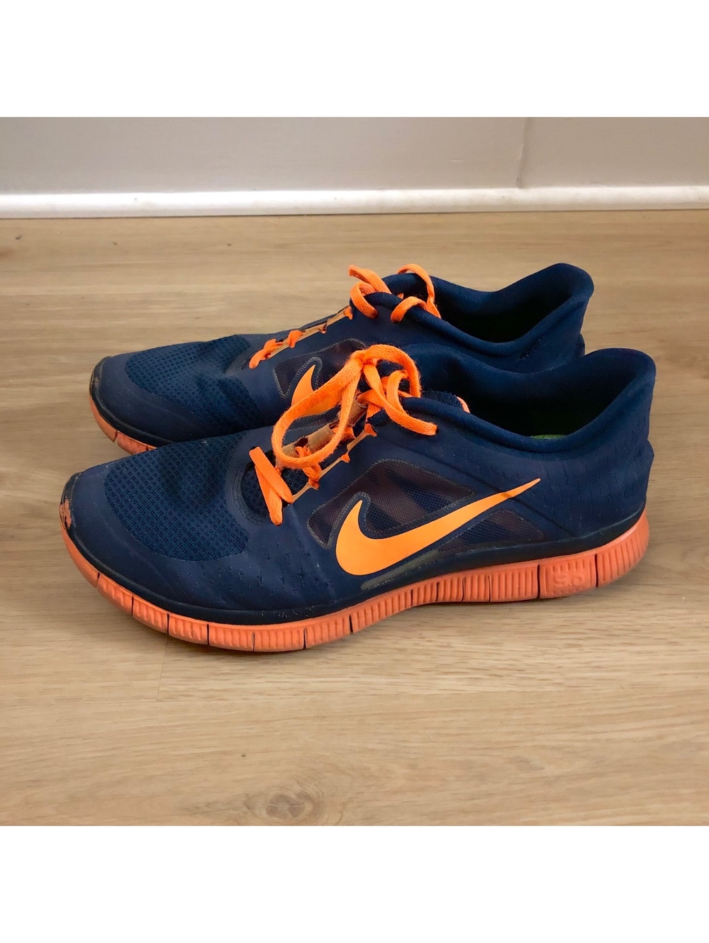 NIKE FREE RUN RN 3 5.0 2012 NAVY BLUE NEON ORANGE RUNNING SHOES MENS SIZE 9.5